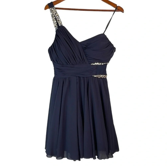 CITY STUDIO One Shoulder Embellished Prom Dress Navy Chiffon Crinoline *As is 13 - Picture 15 of 15